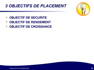 3 OBJECTIFS DE PLACEMENT OBJECTIF DE SECURITE OBJECTIF DE RENDEMENT OBJECTIF DE CROISSANCE 