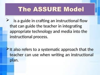 Assuring Design ASSURE MODEL INTRUCTIONAL DESIGN.pptx REPORT | PPTX