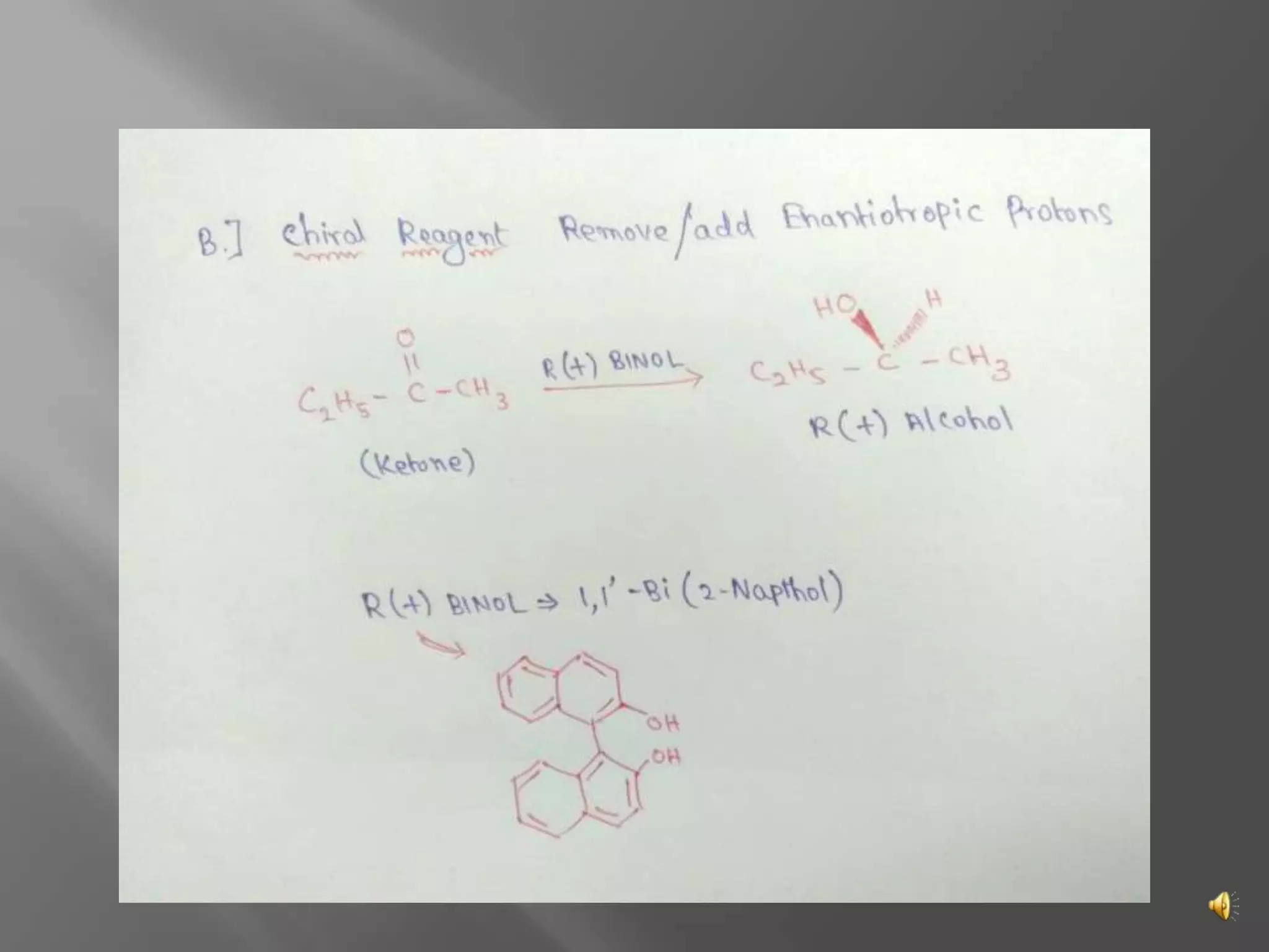 Assymetric synthesis or stereoselective synthesis