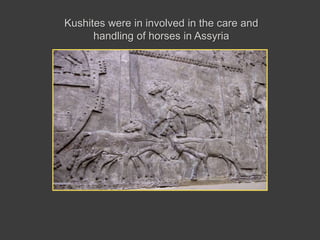 Kushites were in involved in the care and handling of horses in Assyria