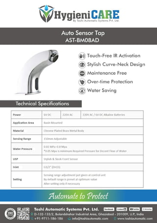 Automatic Sensor Tap (AST-BM08AD) TOSHIAUTOMATIC's HygieniCARE