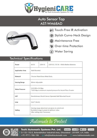 Automatic Sensor Tap(AST-WM68AD) TOSHIAUTOMATIC's HygieniCARE