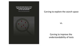 Carving to explore the search space
vs.
Carving to improve the
understandability of tests
 