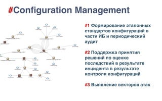 #Conﬁguration Management
#1 Формирование эталонных
стандартов конфигураций в
части ИБ и периодический
аудит
#2 Поддержка п...
