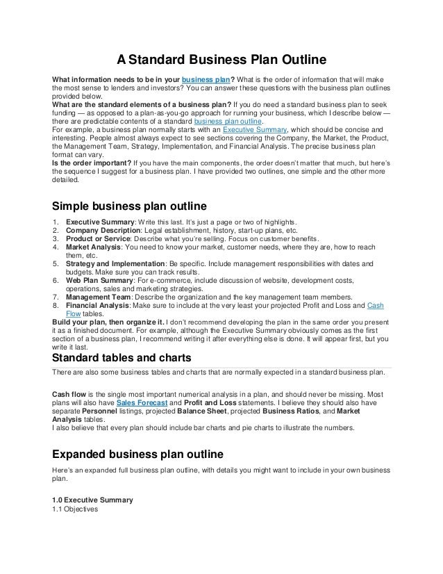 business plan standard