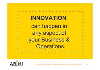 INNOVATION
can happen in
any aspect of
your Business &
Operations
Marc Ronez - Innovation & Risk Management - Copyright © ARiMI 2017 12
 