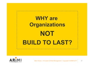 WHY are
Organizations
NOT
BUILD TO LAST?
Marc Ronez - Innovation & Risk Management - Copyright © ARiMI 2017 37
 