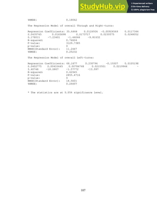 %RMSE: 0.18062
The Regression Model of overall Through and Right-turns:
Regression Coefficients: 35.6444 0.0126936 -0.00924569 0.0117344
0.0435765 0.0165898 0.0173717 0.0230575 0.0248052
0.178011 -7.23401 -1.46046 -9.81632
R-squared: 0.74604
F-value: 3129.7385
p-value: 0
RMSE(Standard Error): 11.2447
%RMSE: 0.25232
The Regression Model of overall Left-turns:
Regression Coefficients: 68.1677 0.230796 -0.15507 0.0105198
0.0402775 0.00433645 0.00784748 0.0215501 0.0219944 -
5.40748 -18.0807 -1.57772 -13.997
R-squared: 0.62945
F-value: 2855.4716
p-value: 0
RMSE(Standard Error): 18.5601
%RMSE: 0.26607
* The statistics are at 0.05% significance level.
107
 