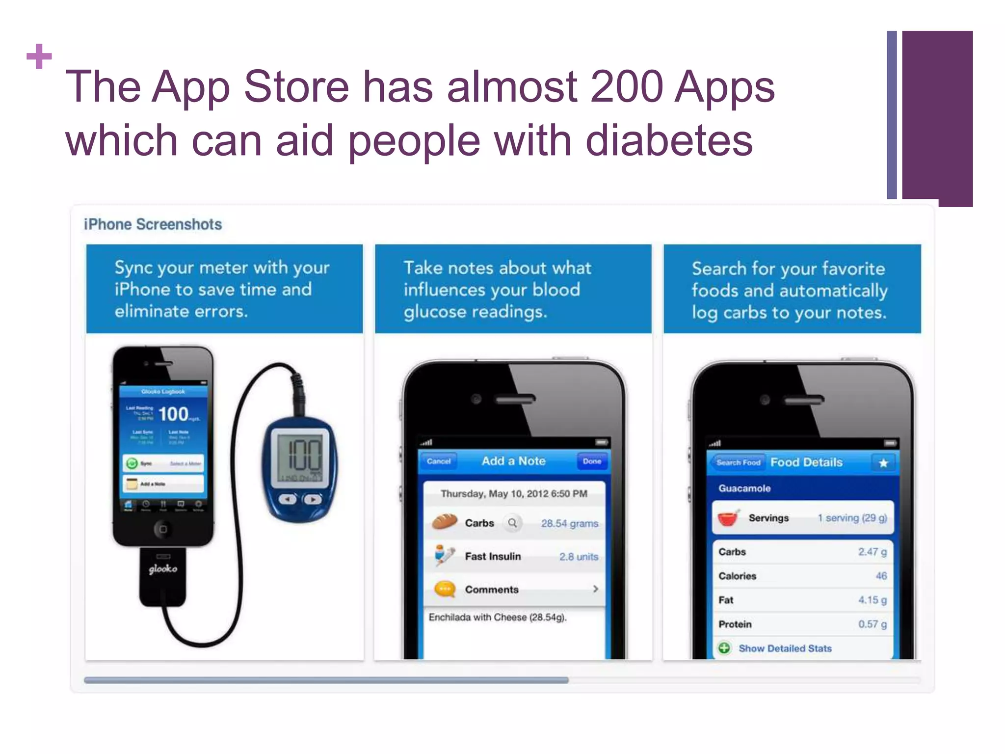 +
The App Store has almost 200 Apps
which can aid people with diabetes
 