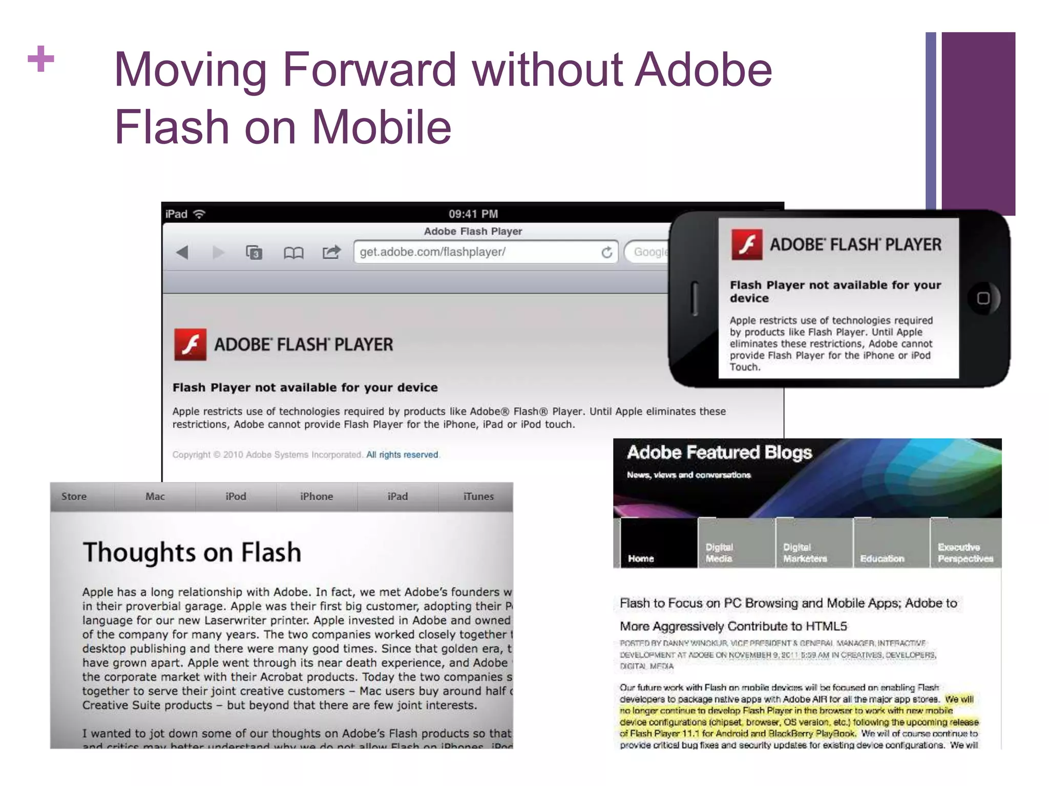 + Moving Forward without Adobe
Flash on Mobile
 