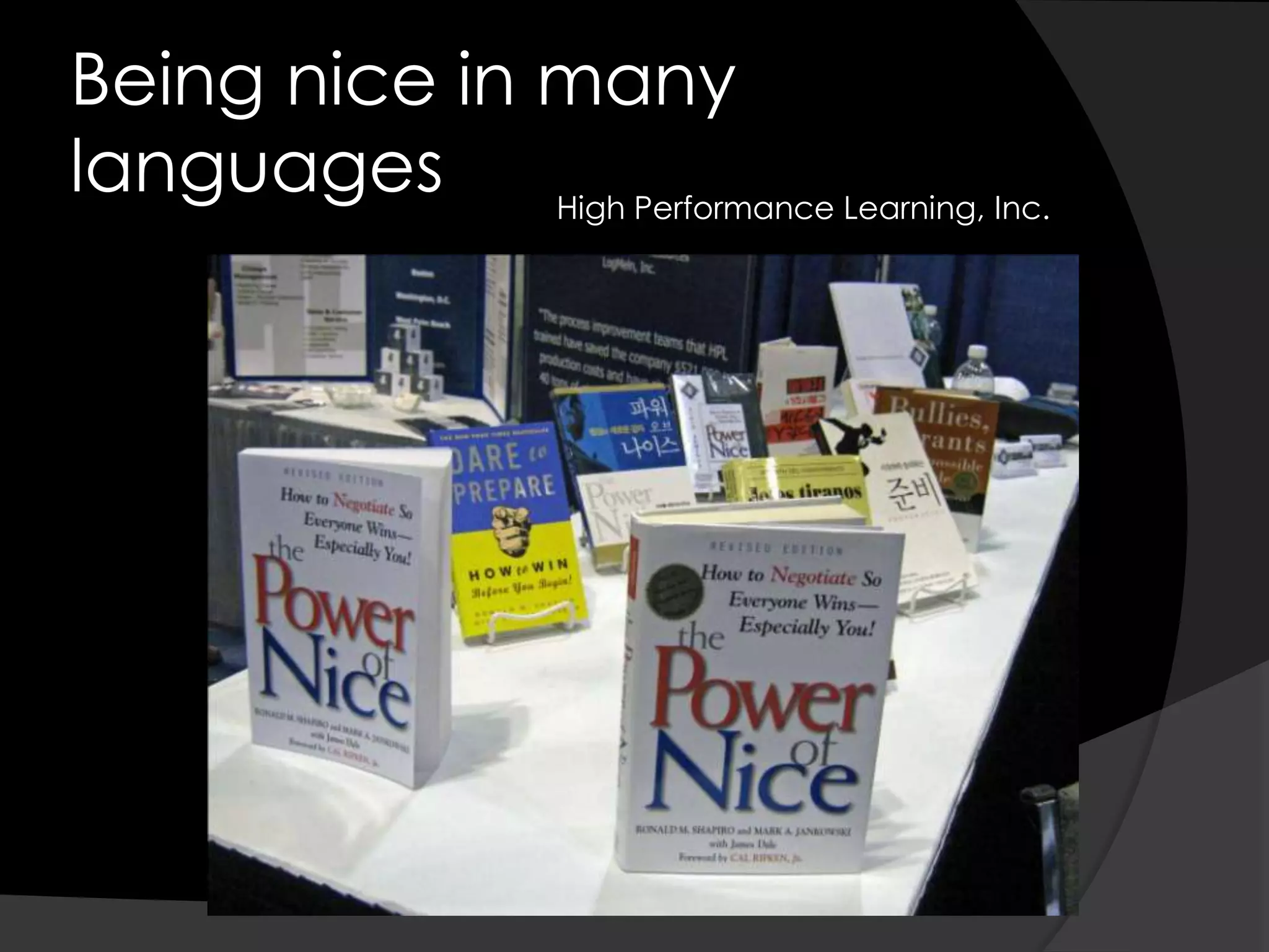 Being nice in many languagesHigh Performance Learning, Inc.