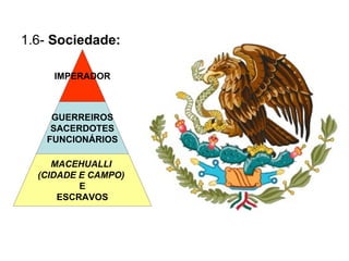 1.6-  Sociedade: IMPERADOR GUERREIROS SACERDOTES FUNCIONÁRIOS MACEHUALLI  (CIDADE E CAMPO)   E ESCRAVOS 