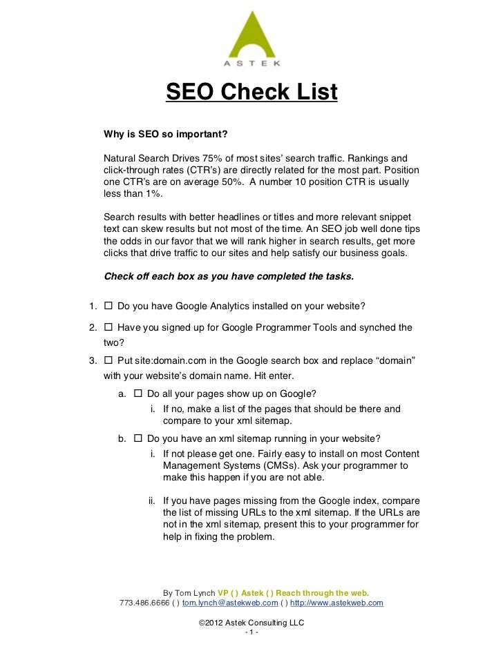 astek academy seo bootcamp checklist 2 25 12