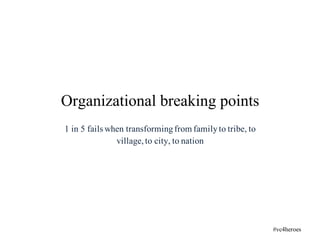 1 in 5 fails when transformingfrom familyto tribe, to
village,to city, to nation
Organizational breaking points
#vc4heroes
 