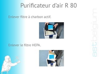 Enlever ﬁltre à charbon actif.
Puriﬁcateur d’air R 80
Enlever le ﬁltre HEPA.
 