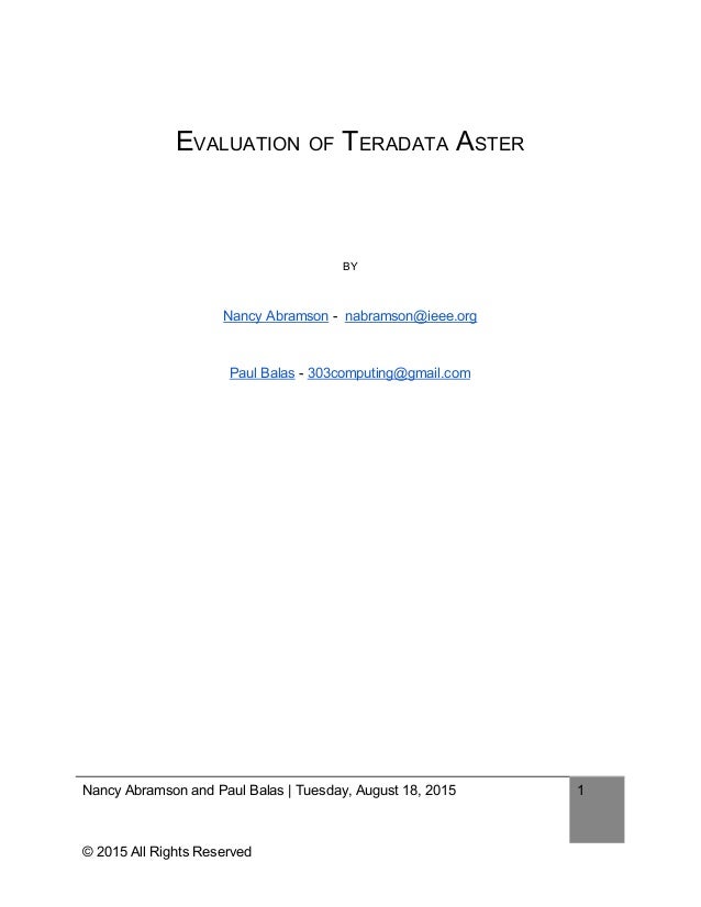 Teradata Aster Data Science Evaluation