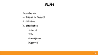 PLAN
Introduction
A. Risques de Sécurité
B. Solutions
C. Information
1.Asterisk
2.VPN
3.StrongSwan
4.OpenVpn
2
 