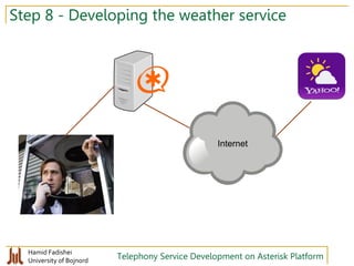 Hamid Fadishei
University of Bojnord Telephony Service Development on Asterisk Platform
Step 8 - Developing the weather service
Internet
 