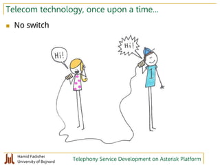 Hamid Fadishei
University of Bojnord Telephony Service Development on Asterisk Platform
Telecom technology, once upon a time...
 No switch
 