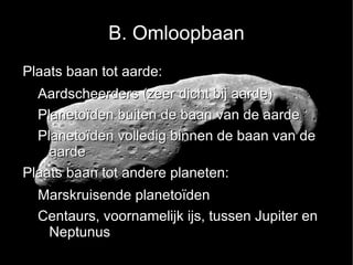 Onderverdelingen in A. Omlooptijd B. Omloopbaan C. Lichtweerkaatsing 