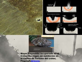Mayor fragmento recuperado en el
Cráter Barringer, en exhibición en
el Centro de Turismo del cráter,
Flagstaff,Arizona.
 