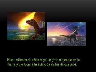 Hace millones de años cayó un gran meteorito en la
Tierra y dio lugar a la extinción de los dinosaurios.
 