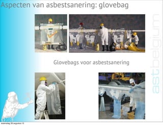 Aspecten van asbestsanering: glovebag
Glovebags voor asbestsanering
woensdag 28 augustus 13
 