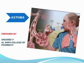 ASTHMA
PREPARED BY
ANUSREE V
AL SHIFA COLLEGE OF
PHARMACY
 