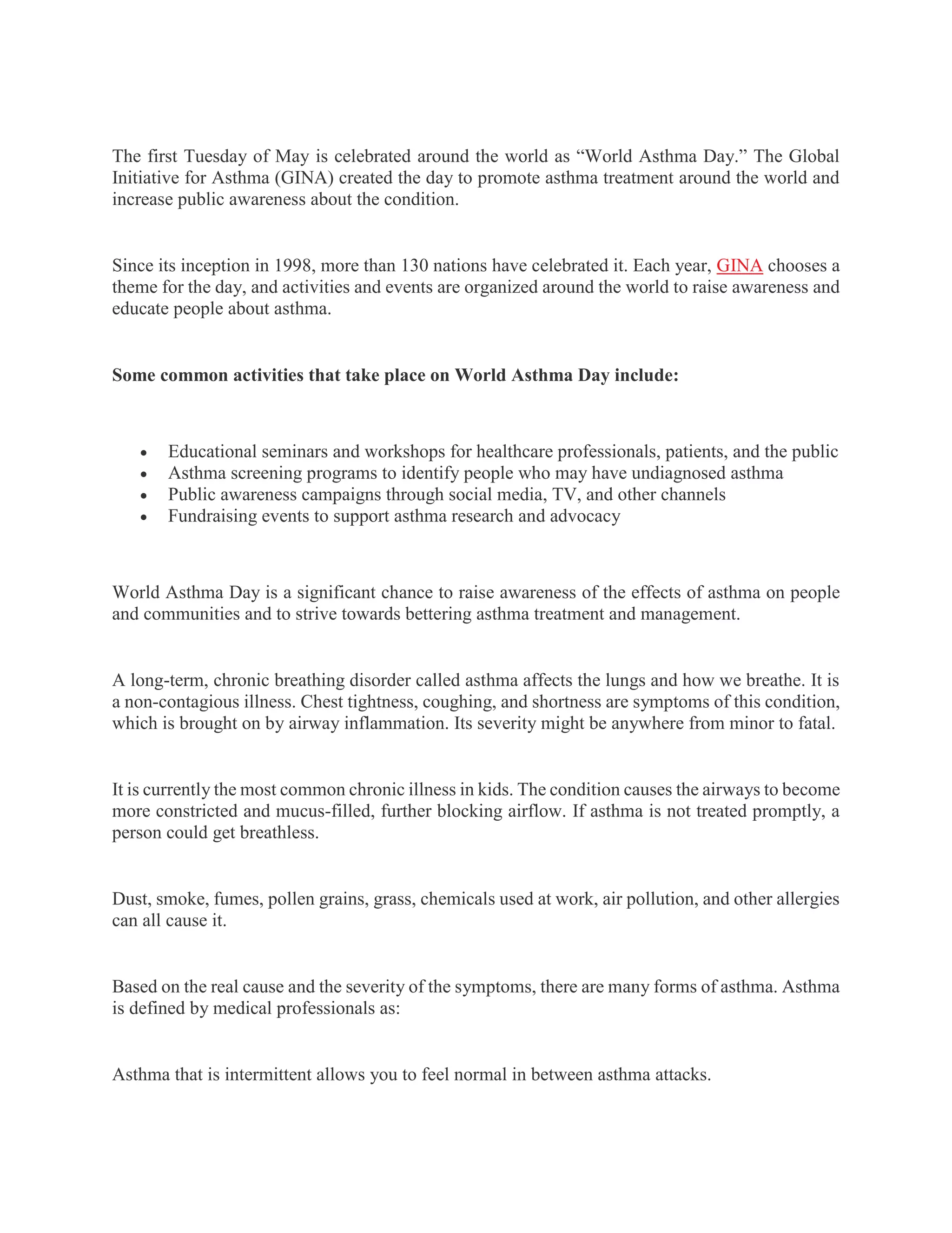 World Asthma Day 2023 Improving Respiratory Health Globally PDF