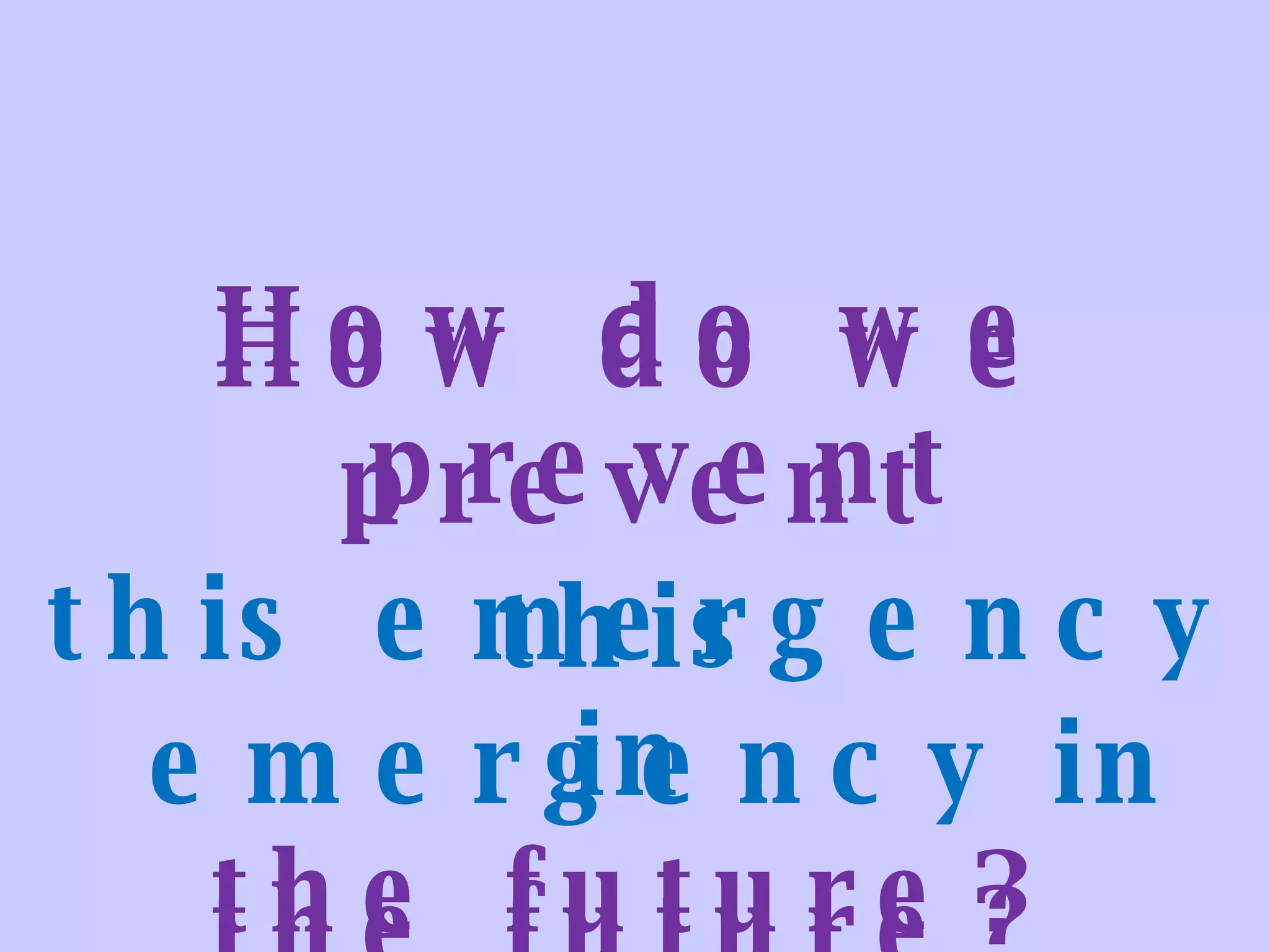How do we prevent this emergency in the future? How do we prevent this emergency in the future? 