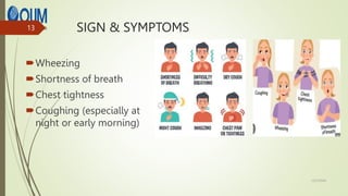 SIGN & SYMPTOMS
Wheezing
Shortness of breath
Chest tightness
Coughing (especially at
night or early morning)
12/7/2024
13
 