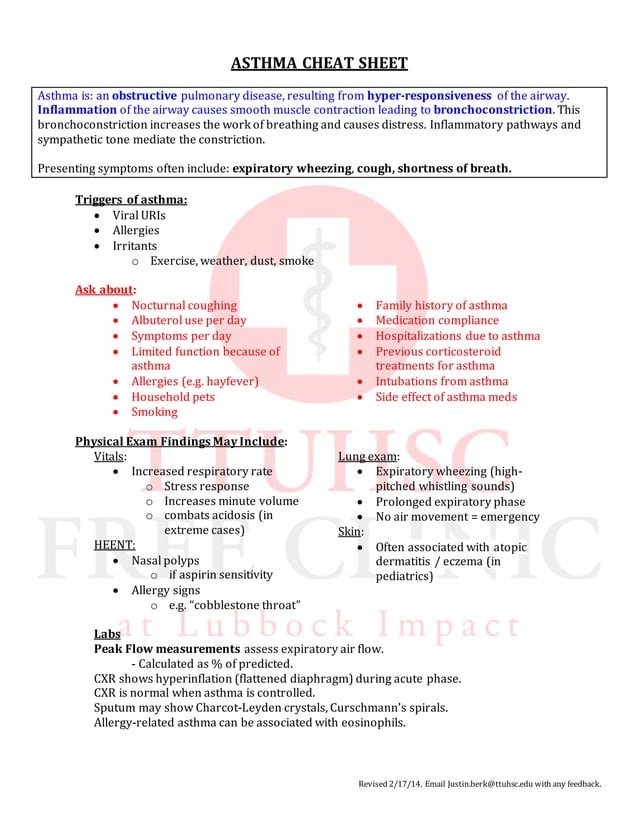 Asthma Cheat Sheet PDF
