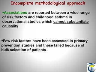 Incomplete methodological approach
Associations are reported between a wide range
of risk factors and childhood asthma in...