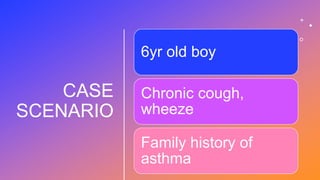 CASE
SCENARIO
6yr old boy
Chronic cough,
wheeze
Family history of
asthma
 