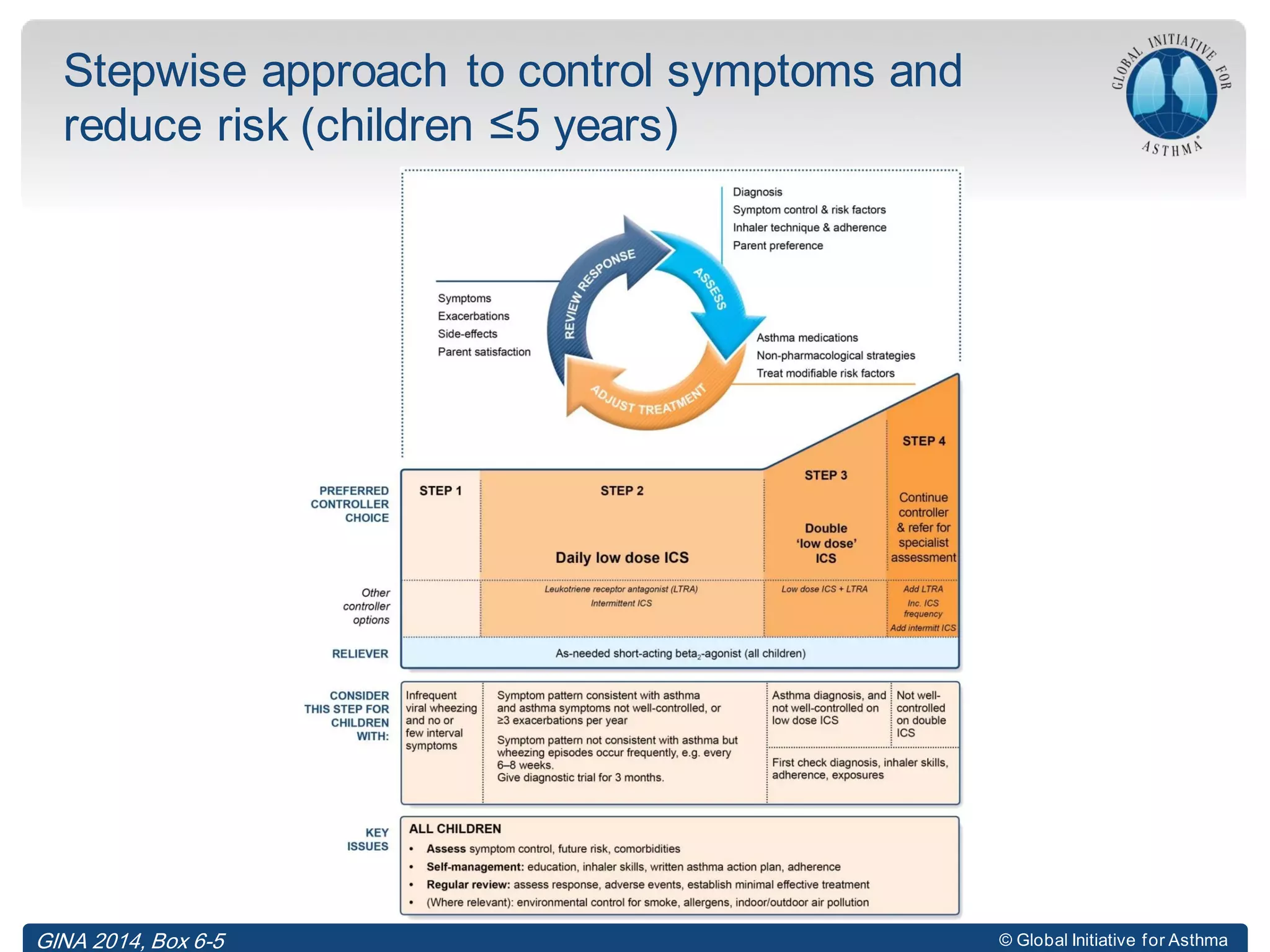 © Global Initiative for Asthma
Stepwise approach to control symptoms and
reduce risk (children ≤5 years)
GINA 2014, Box 6-5
 