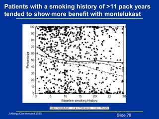 Patients with a smoking history of >11 pack years
tended to show more benefit with montelukast
Slide 78
J Allergy Clin Immunol 2013;
 
