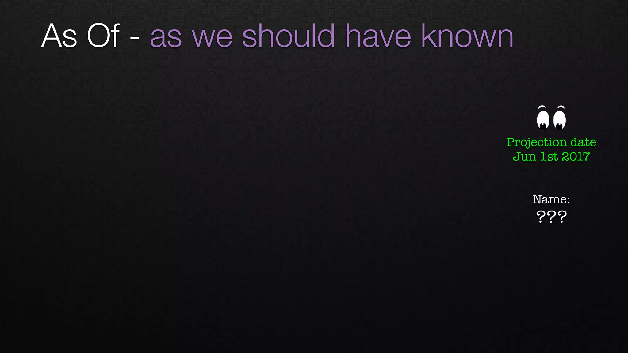 As Of - as we should have known
Name: 
???
Projection date
Jun 1st 2017
 