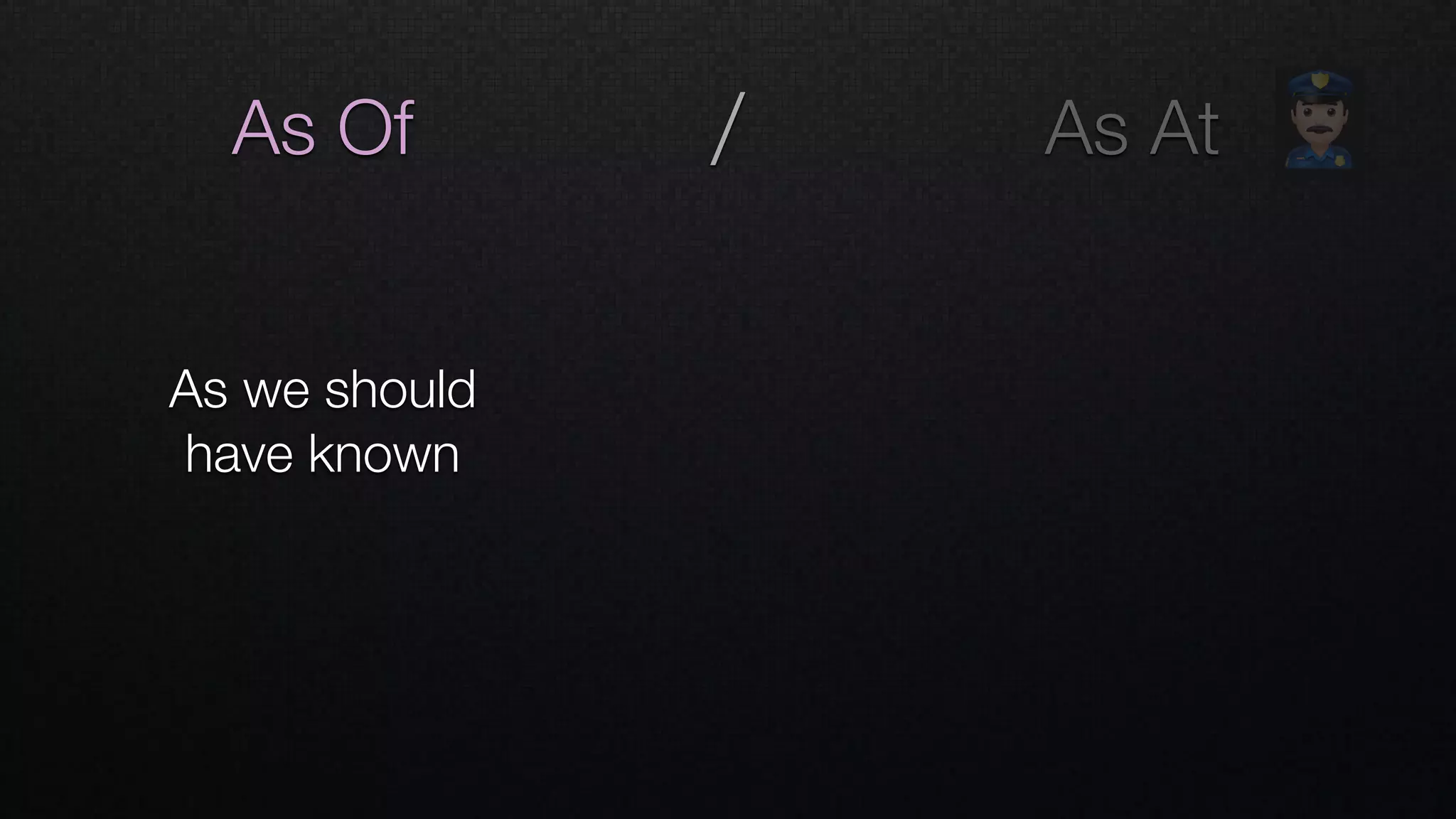 / As AtAs Of
As we should  
have known
"
 