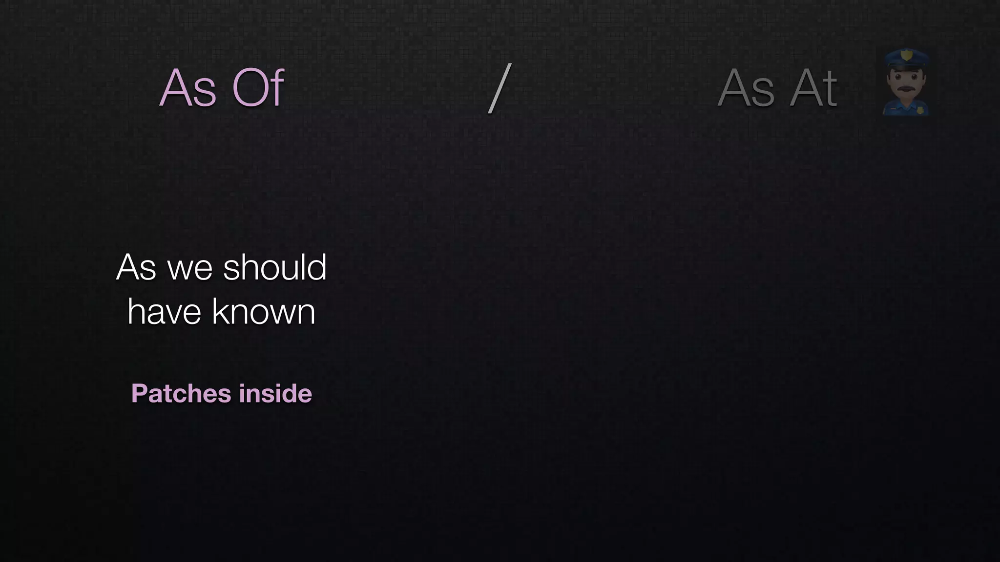 / As AtAs Of
As we should  
have known
Patches inside
"
 