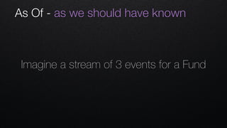 As Of - as we should have known
Imagine a stream of 3 events for a Fund
 