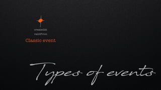 Types of events
validFrom
createdAt
Classic event
validFrom createdAt
Retroactive event
 