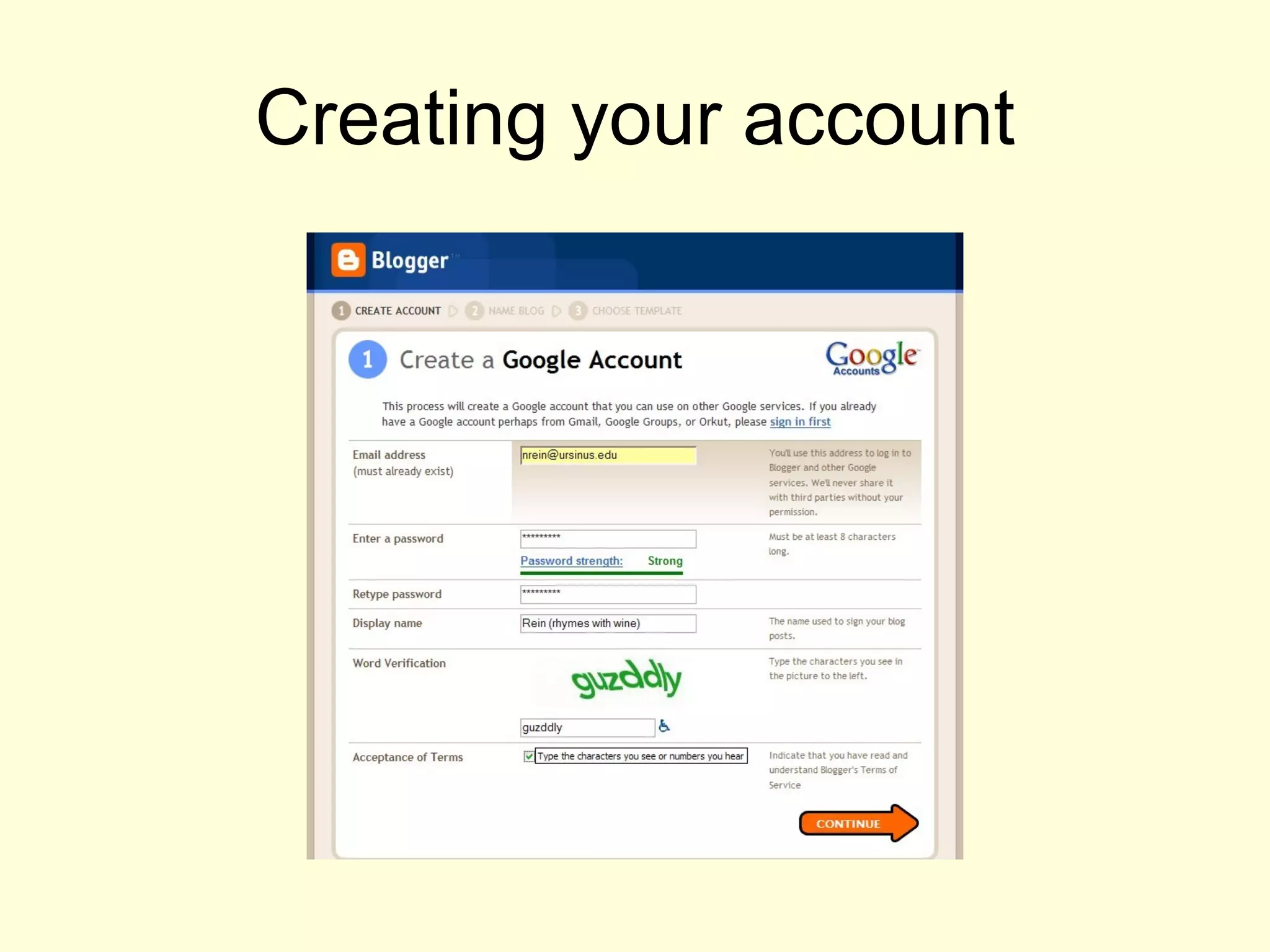 Creating your account 