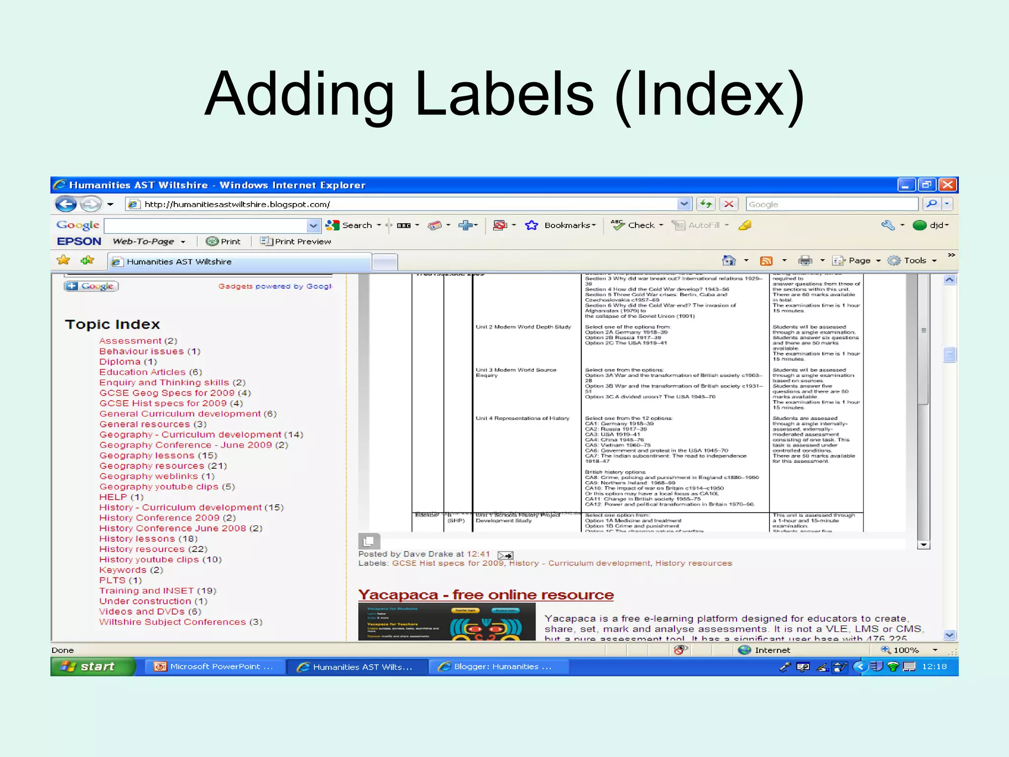 Adding Labels (Index)