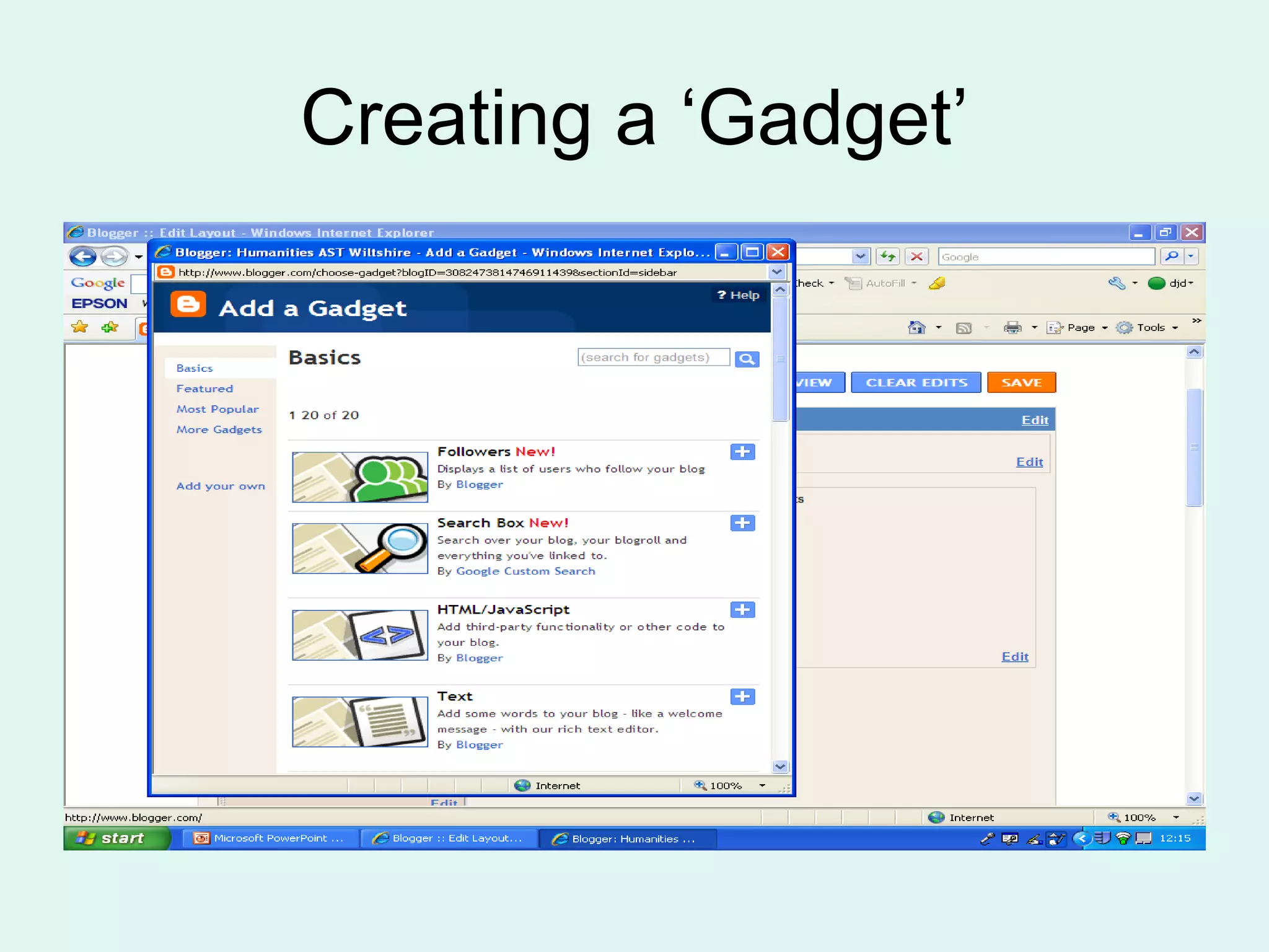 Creating a ‘Gadget’