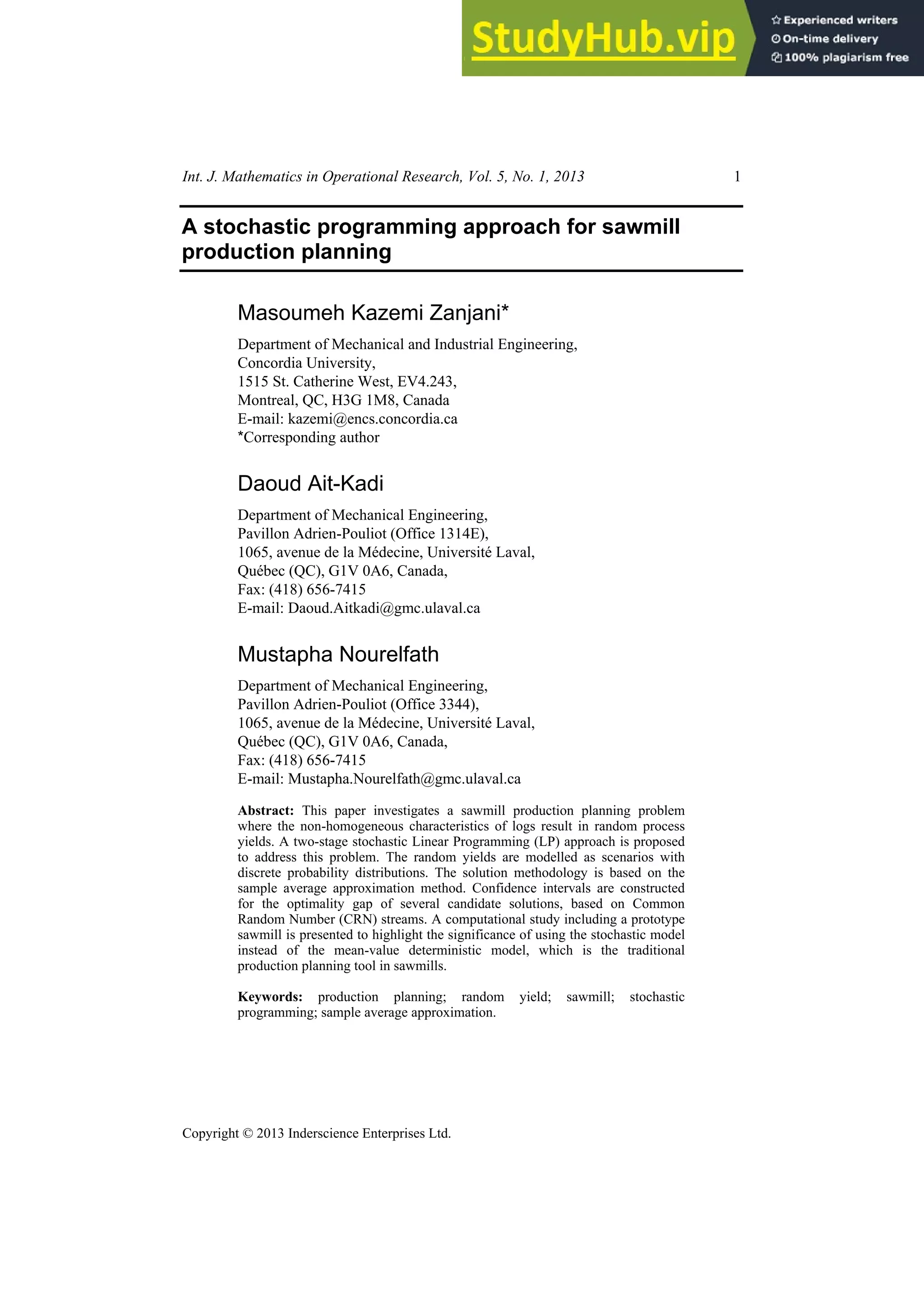 A stochastic programming approach for sawmill production planning pdf