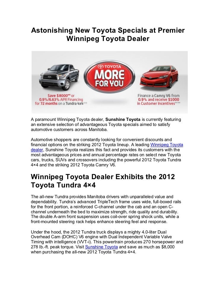 Astonishing New Toyota Specials at Premier Winnipeg Toyota Dealer