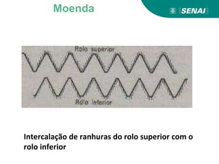 Intercalação de ranhuras do rolo superior com o
rolo inferior
Moenda
 