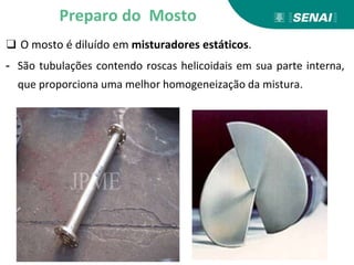 ❑ O mosto é diluído em misturadores estáticos.
- São tubulações contendo roscas helicoidais em sua parte interna,
que proporciona uma melhor homogeneização da mistura.
Preparo do Mosto
 