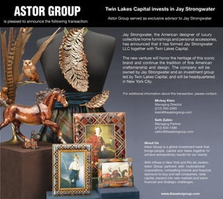 Astor group Jay Strongwater Deal Announcement