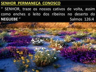 “ SENHOR, traze os nossos cativos de volta, assim
como enches o leito dos ribeiros no deserto do
NEGUEBE ” Salmos 126:4
SENHOR PERMANEÇA CONOSCO
 